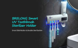 Supporto per spazzolini da denti: dosatore e sterilizzazione UV